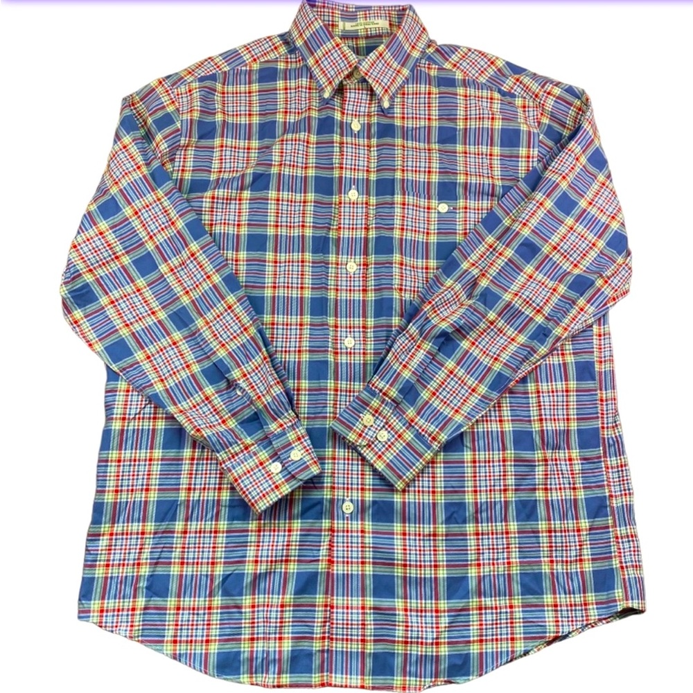 Orvis Men's Shirt Large Button Down Long Sleeve Blue Plaid Casual 100% Cotton